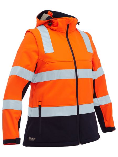Bisley Women's Taped Two Tone Hi Vis 3-in-1 Soft Shell Jacket BJL6078T - Orange/Navy front