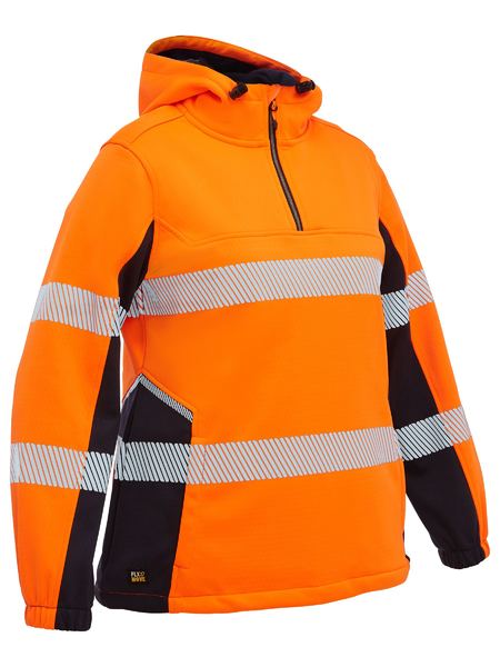 Bisley Women's Flx & Move™ Hi Vis Taped Liquid Repellent Fleece Hoodie BKL6571T - Orange/Navy front