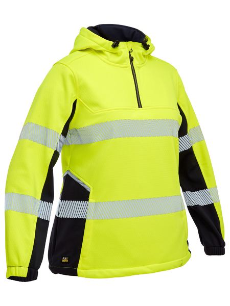 Bisley Women's Flx & Move™ Hi Vis Taped Liquid Repellent Fleece Hoodie BKL6571T - Yellow/Navy front