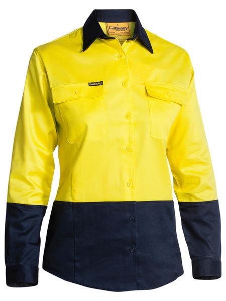 Bisley Women's Hi Vis Drill Shirt BL6267 - Yellow/Navy front