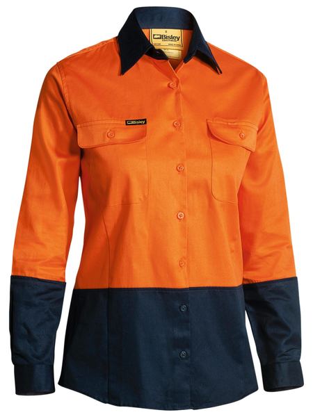 Bisley Women's Hi Vis Drill Shirt BL6267 - Orange/Navy front