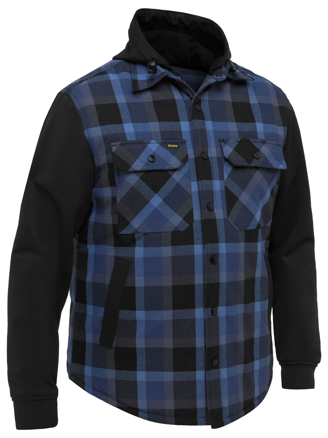 Bisley Contrast Check Hooded Shirt BJ6708 - Check Blue front