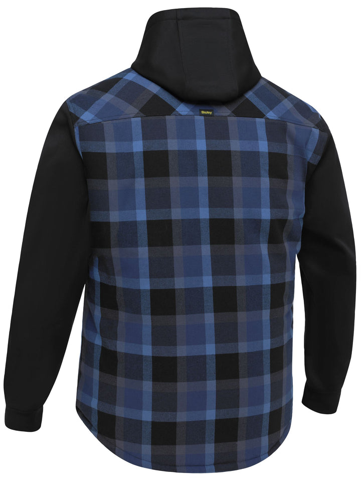 Bisley Contrast Check Hooded Shirt BJ6708 - Check Blue rear
