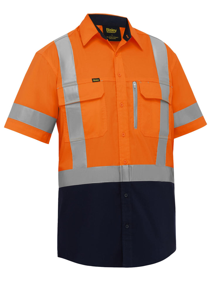 Bisley X Taped Hi Vis Stretch Cotton Shirt BS1176XT - Orange/Navy front