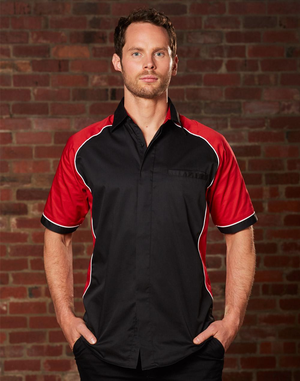 Men'S Arena Tri-Colour Contrast Shirt - Black White.Red