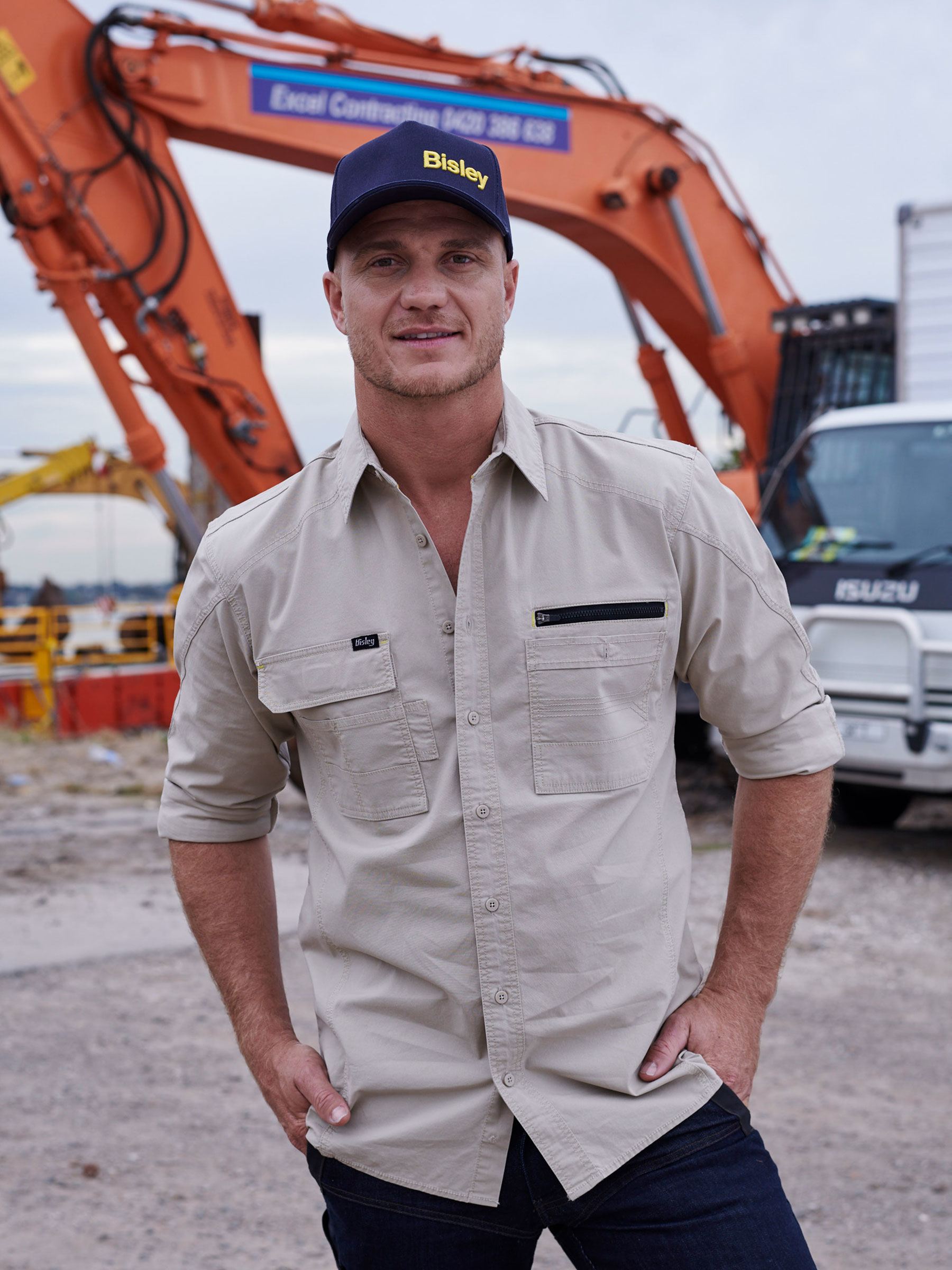 Bisley Flx & Move™ Utility Work Shirt BS6144 - Stone front