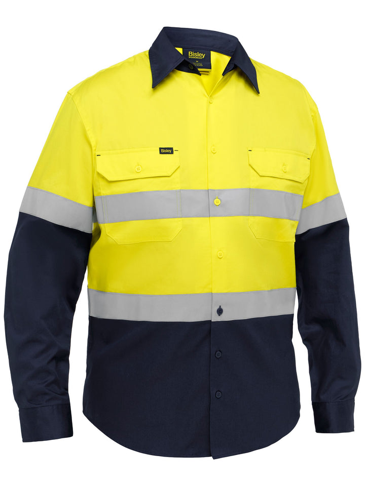 Bisley Industrial Taped Hi Vis Cool Lighweight Vented Shirt BS6390T - Yellow/Navy front