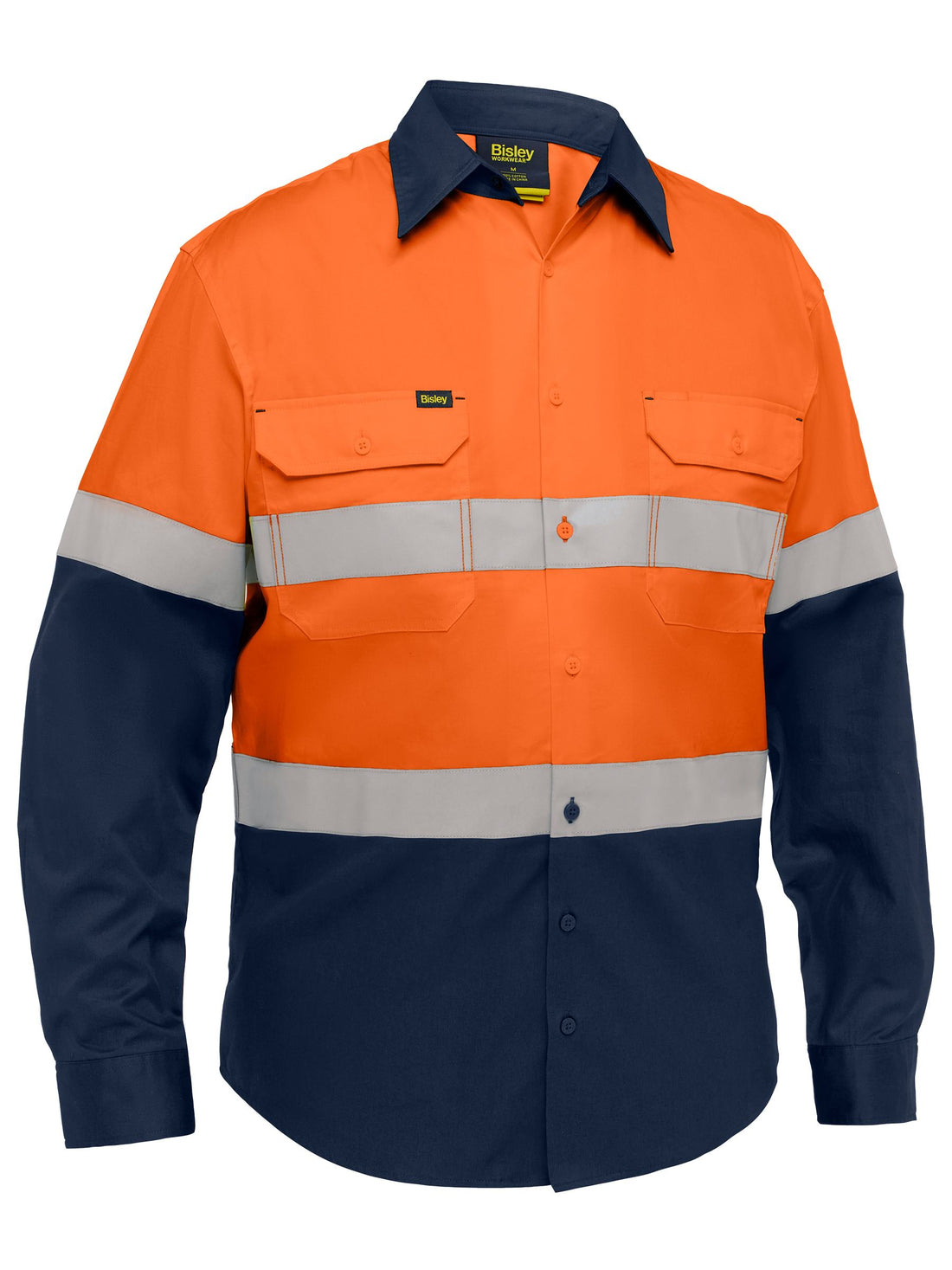 Bisley Industrial Taped Hi Vis Cool Lighweight Vented Shirt BS6390T - Orange/Navy front