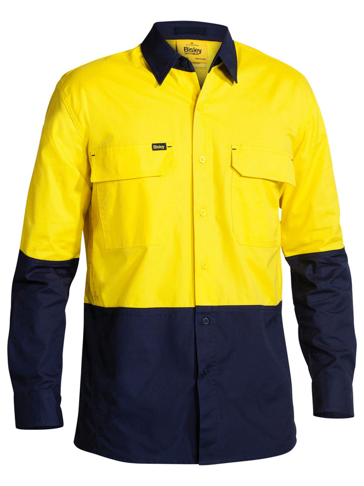 Bisley X Airflow™ Hi Vis Ripstop Shirt BS6415 - Yellow/Navy front