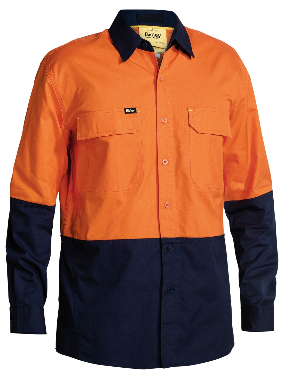 Bisley X Airflow™ Hi Vis Ripstop Shirt BS6415 - Orange/Navy front