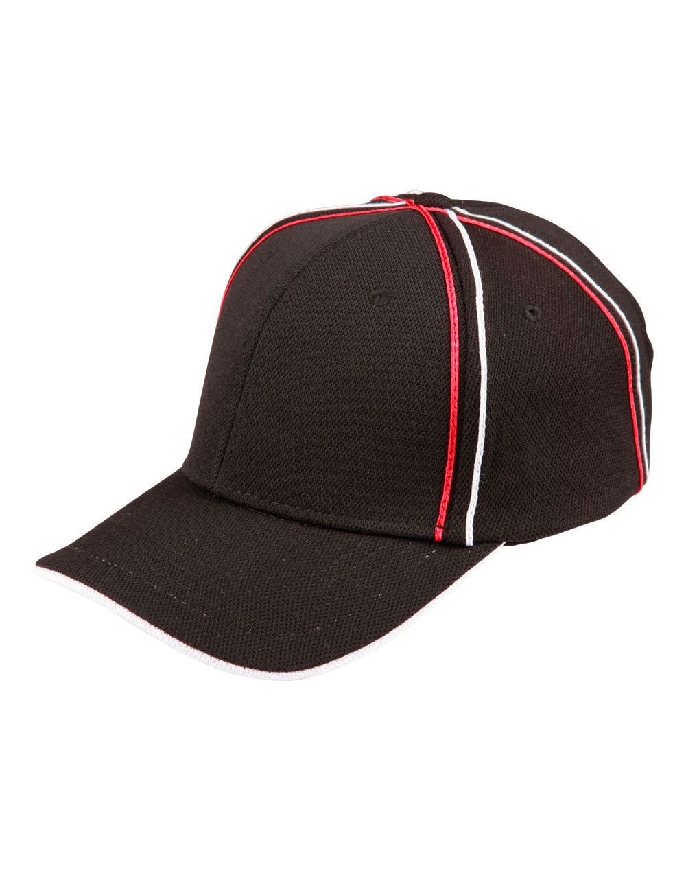 Tri-Colour Pique Mesh Cap - Black White.Red