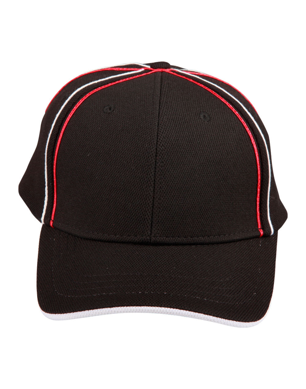 Tri-Colour Pique Mesh Cap - Black White.Red