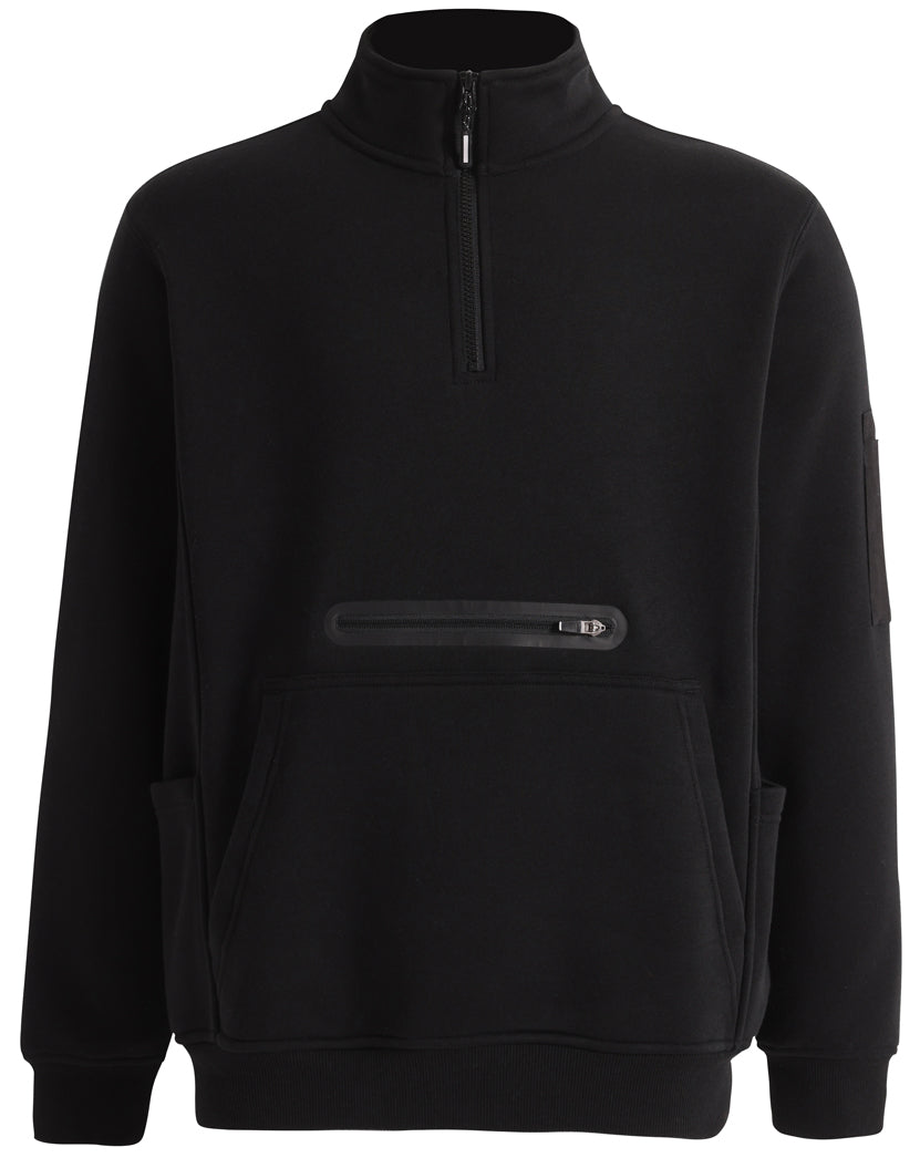 Unisex Premium Fleece Half Zip Work Sweat - Black