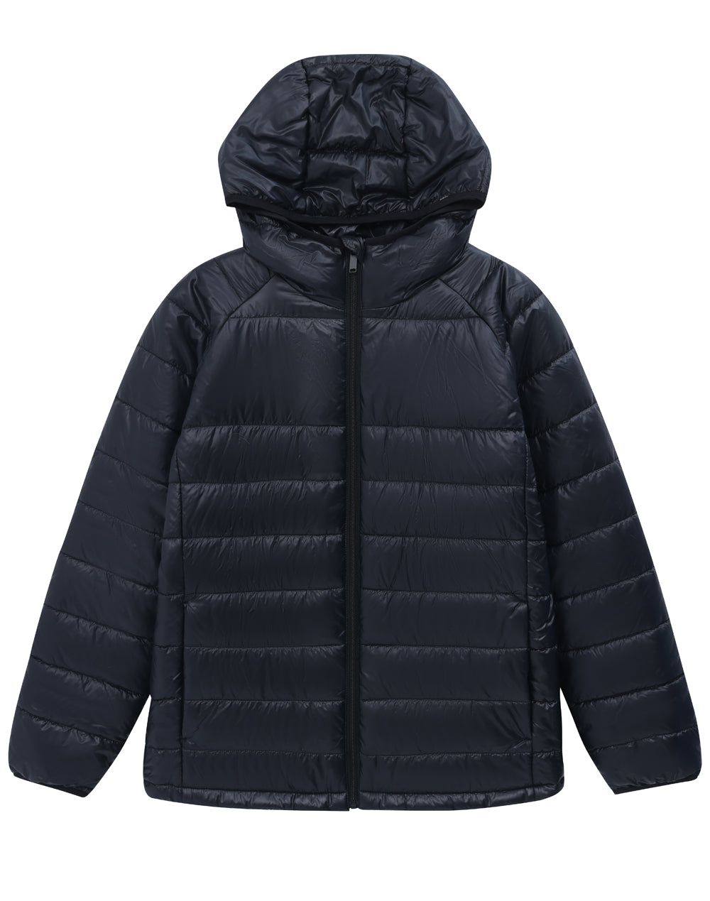 Kids Sustainable Lightweight Hooded Puffer Jacket - Black