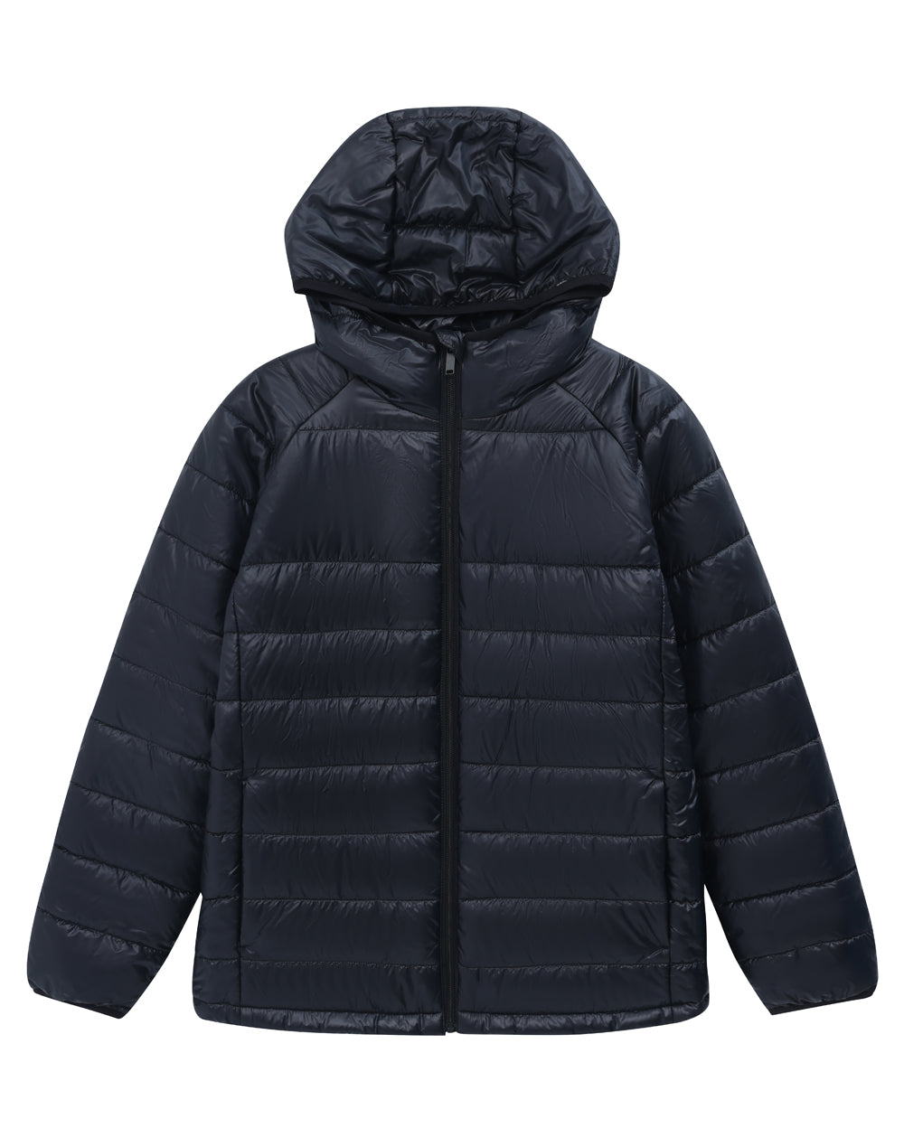 Kids Sustainable Lightweight Hooded Puffer Jacket - Black