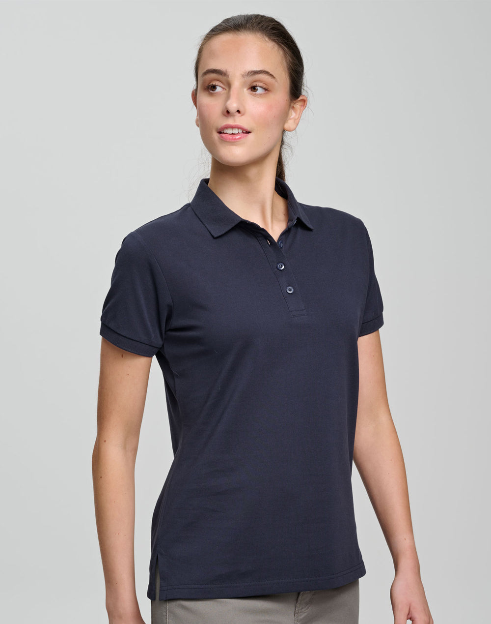 Ladies Ultrafine Cotton Pique Short Sleeve Polo - Navy