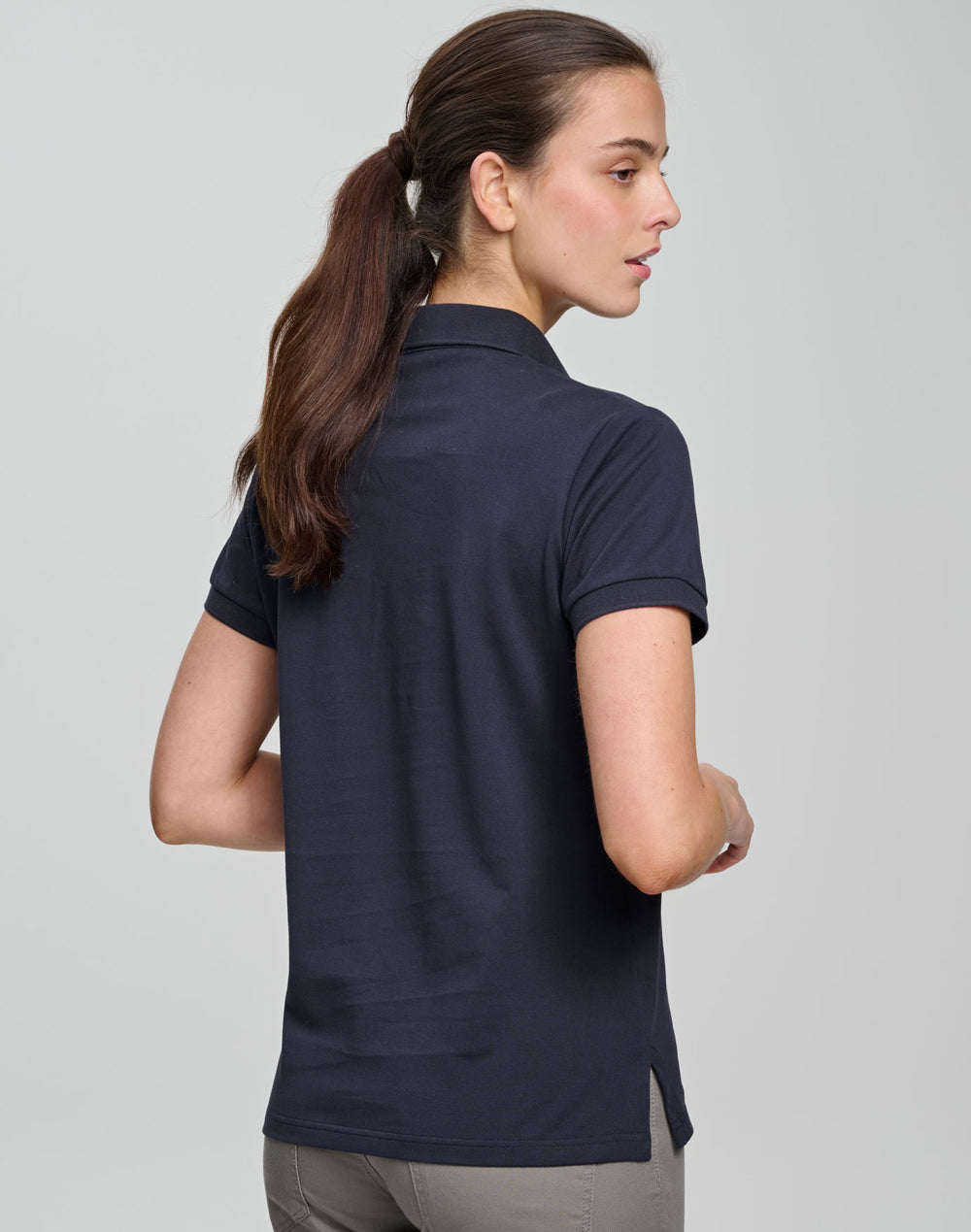 Ladies Ultrafine Cotton Pique Short Sleeve Polo - Navy