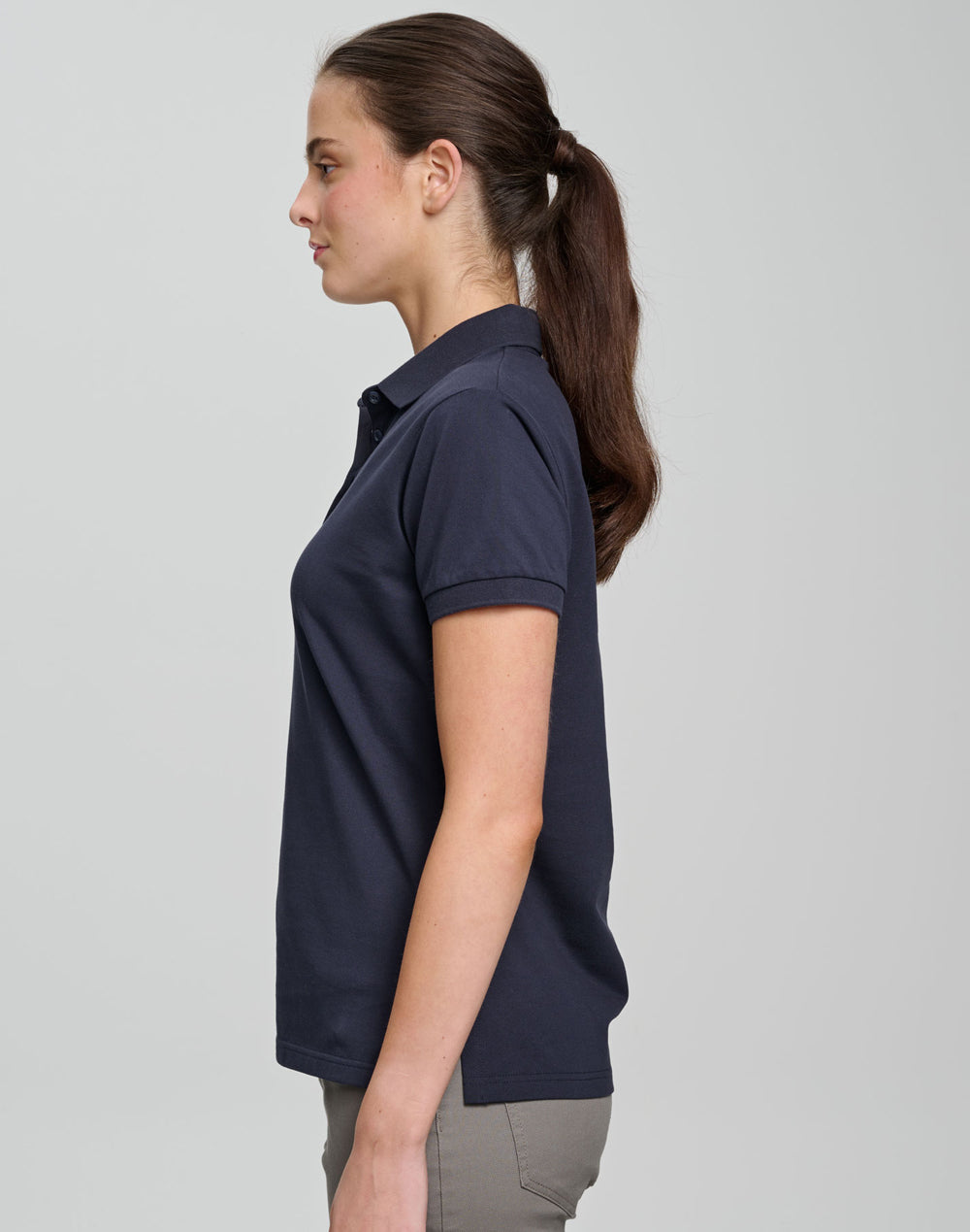 Ladies Ultrafine Cotton Pique Short Sleeve Polo - Navy