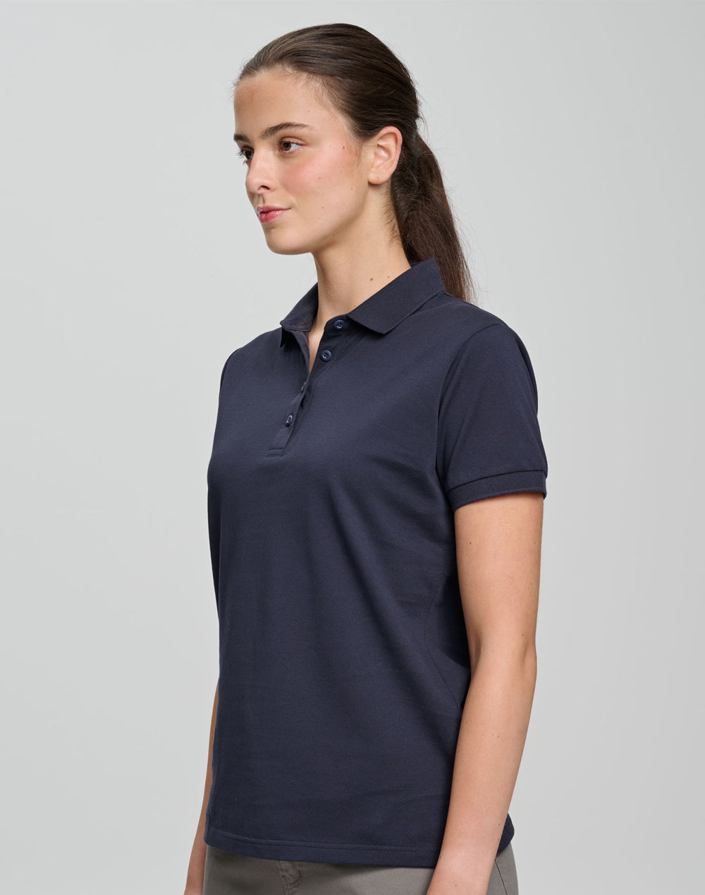 Ladies Ultrafine Cotton Pique Short Sleeve Polo - Navy