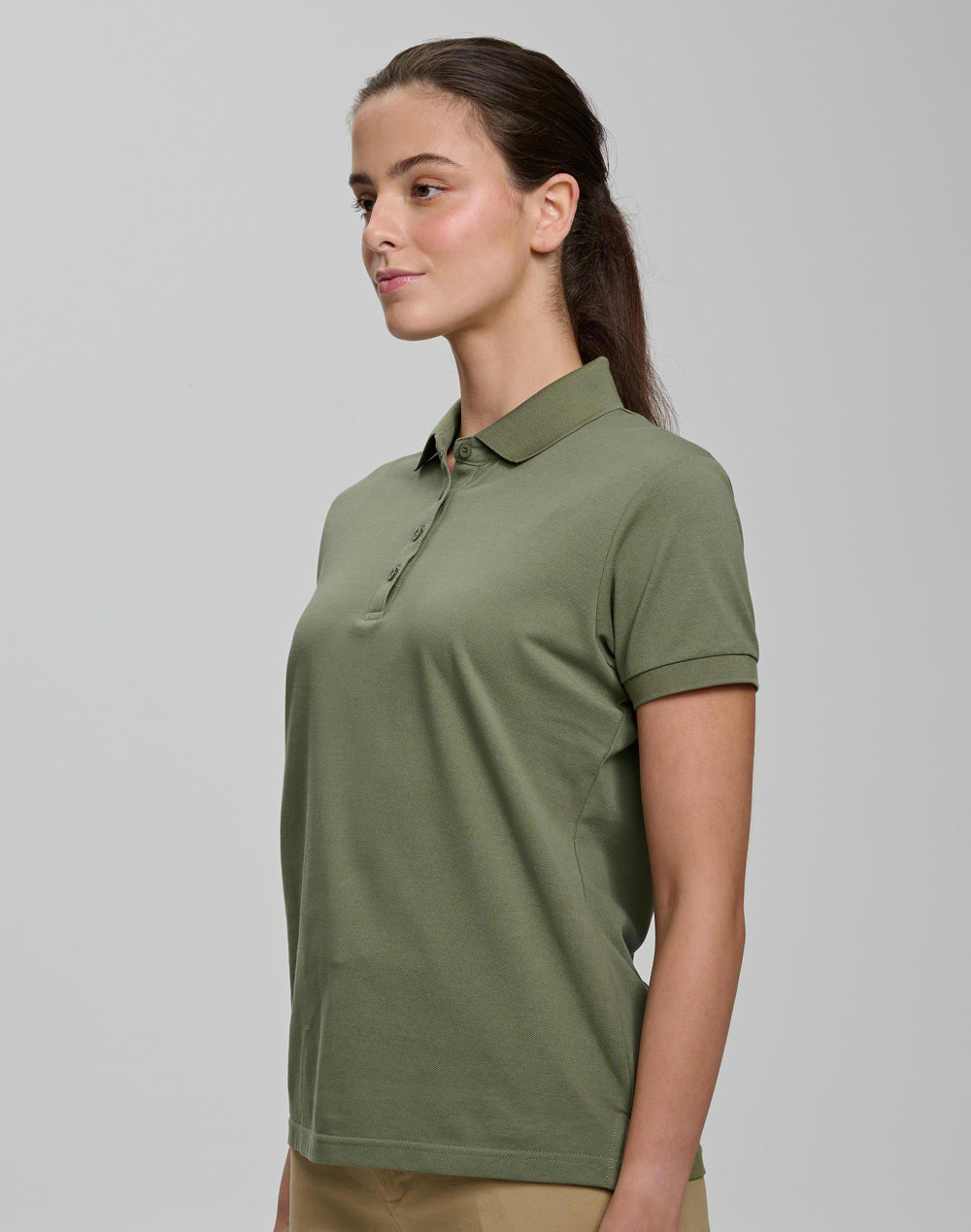 Ladies Ultrafine Cotton Pique Short Sleeve Polo - Olive Green
