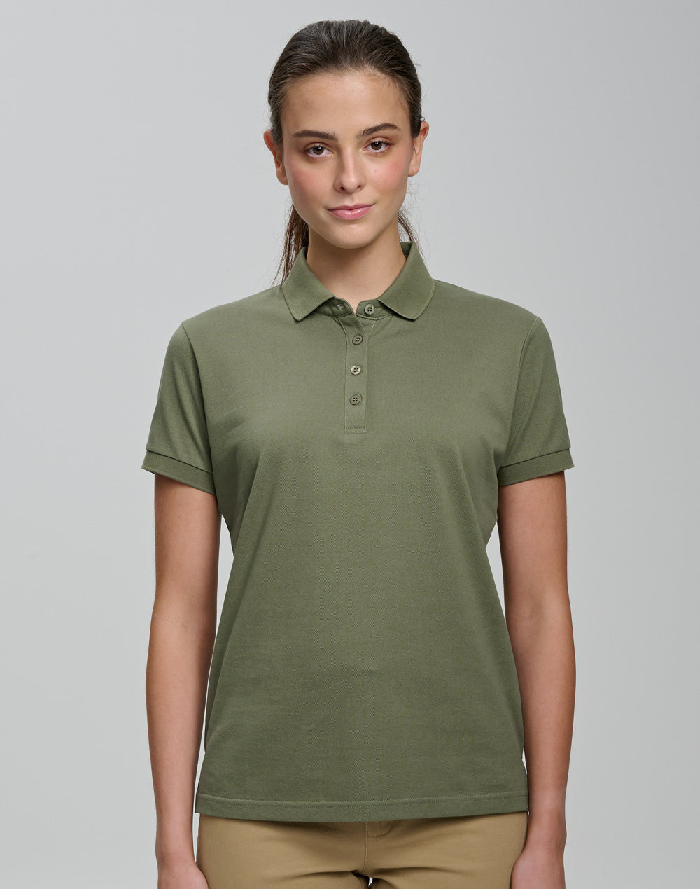 Ladies Ultrafine Cotton Pique Short Sleeve Polo - Olive Green