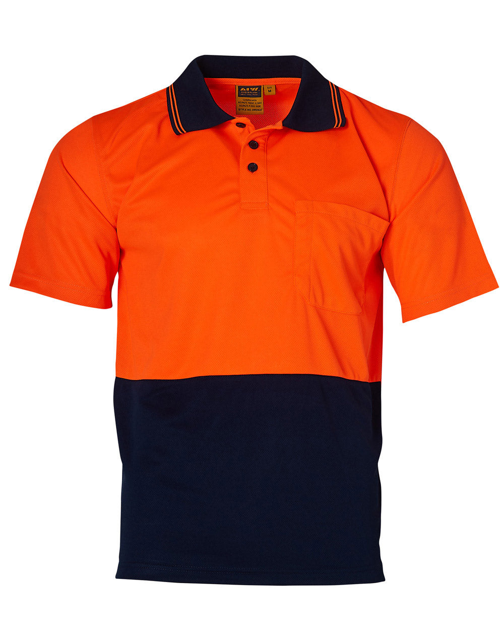 High Visibility Cooldry Short Sleeve Polo - FluoroOrange Navy