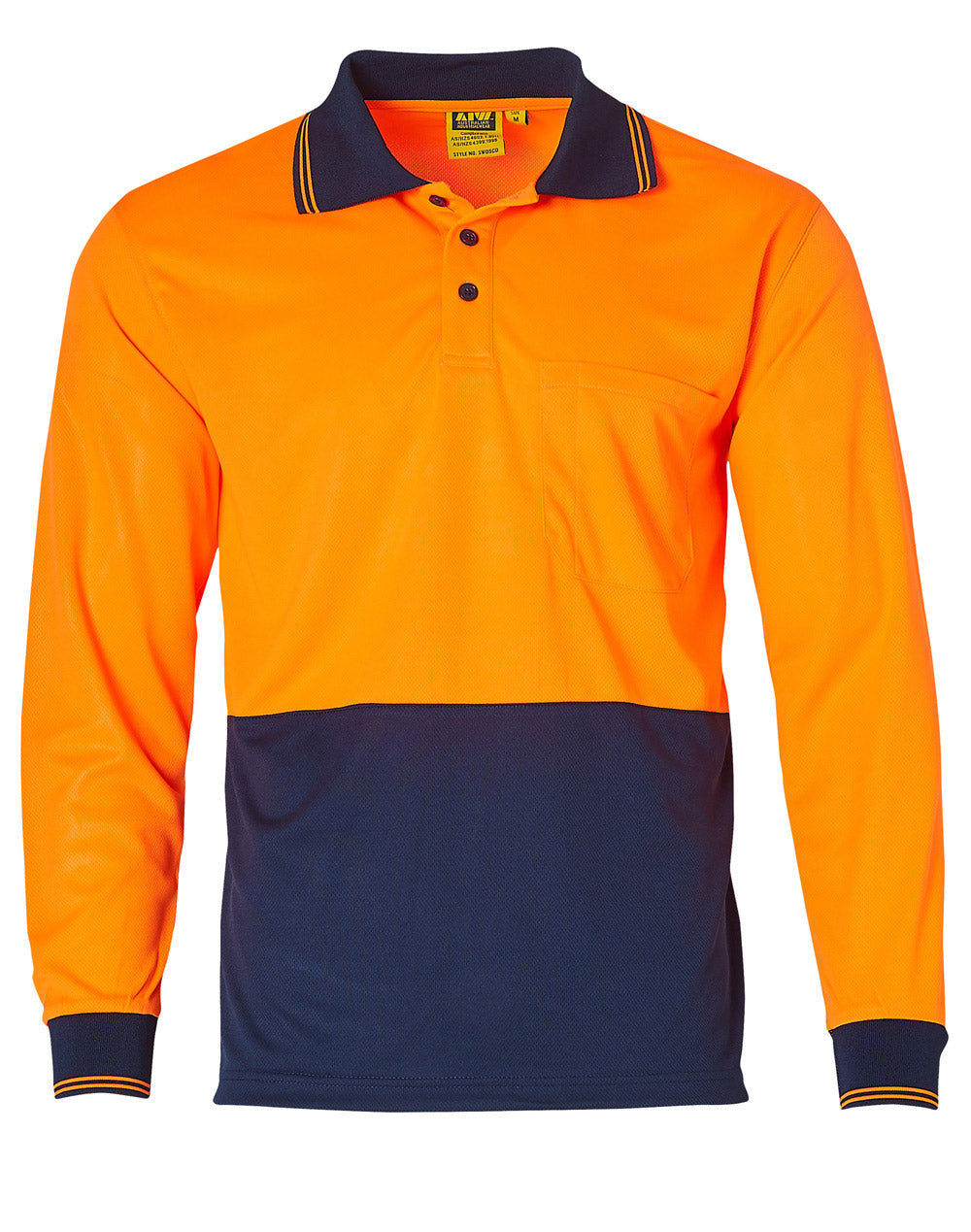 High Visibility Long Sleeve Polo - FluoroOrange Navy