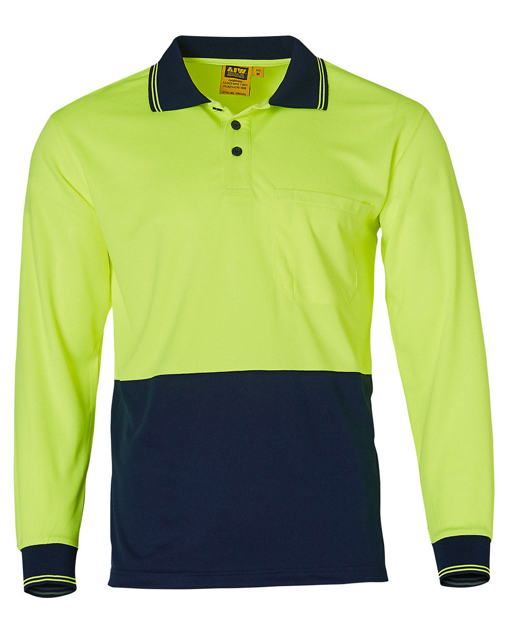 High Visibility Long Sleeve Polo - FluoroYellow Navy