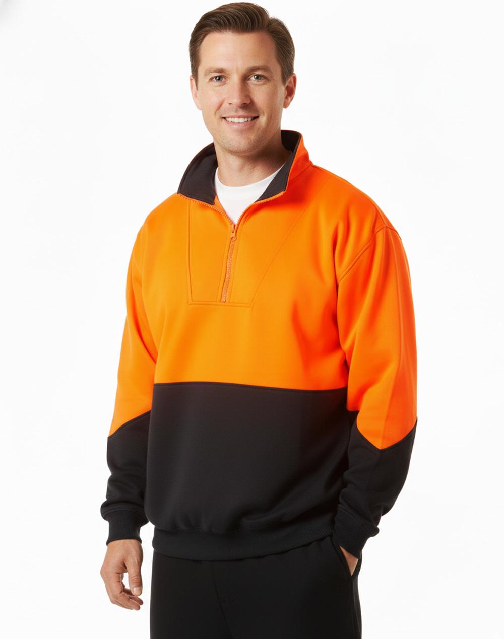 Hi-Vis Long Sleeve Fleece Sweat - Orange Navy
