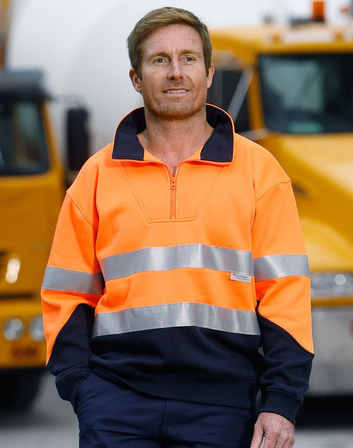 Hi-Vis Long Sleeve Fleece Sweat - Orange Navy