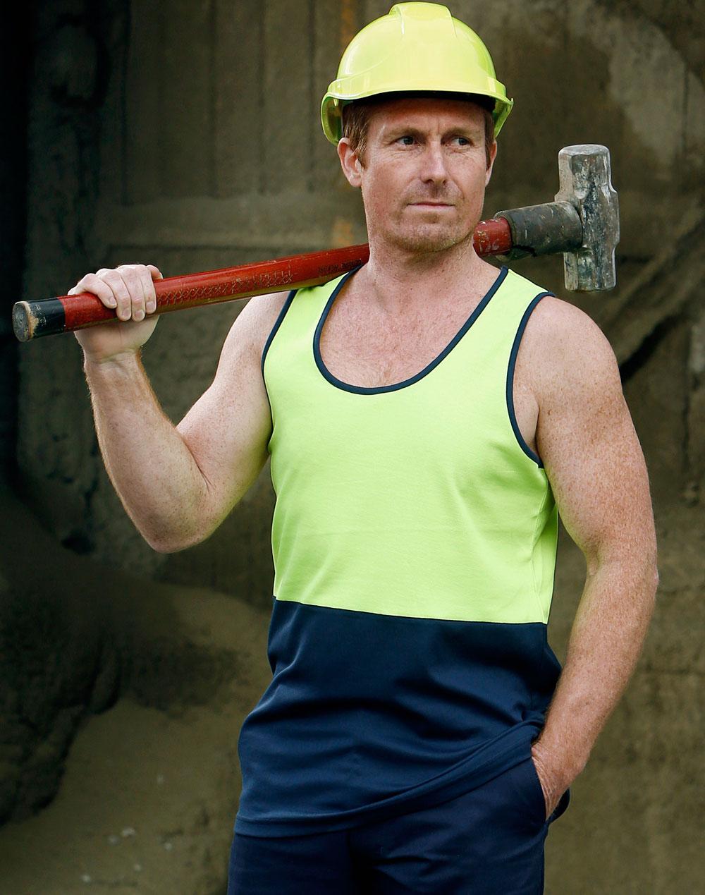 Hi-Vis Safety Singlet - FluoroYellow Navy