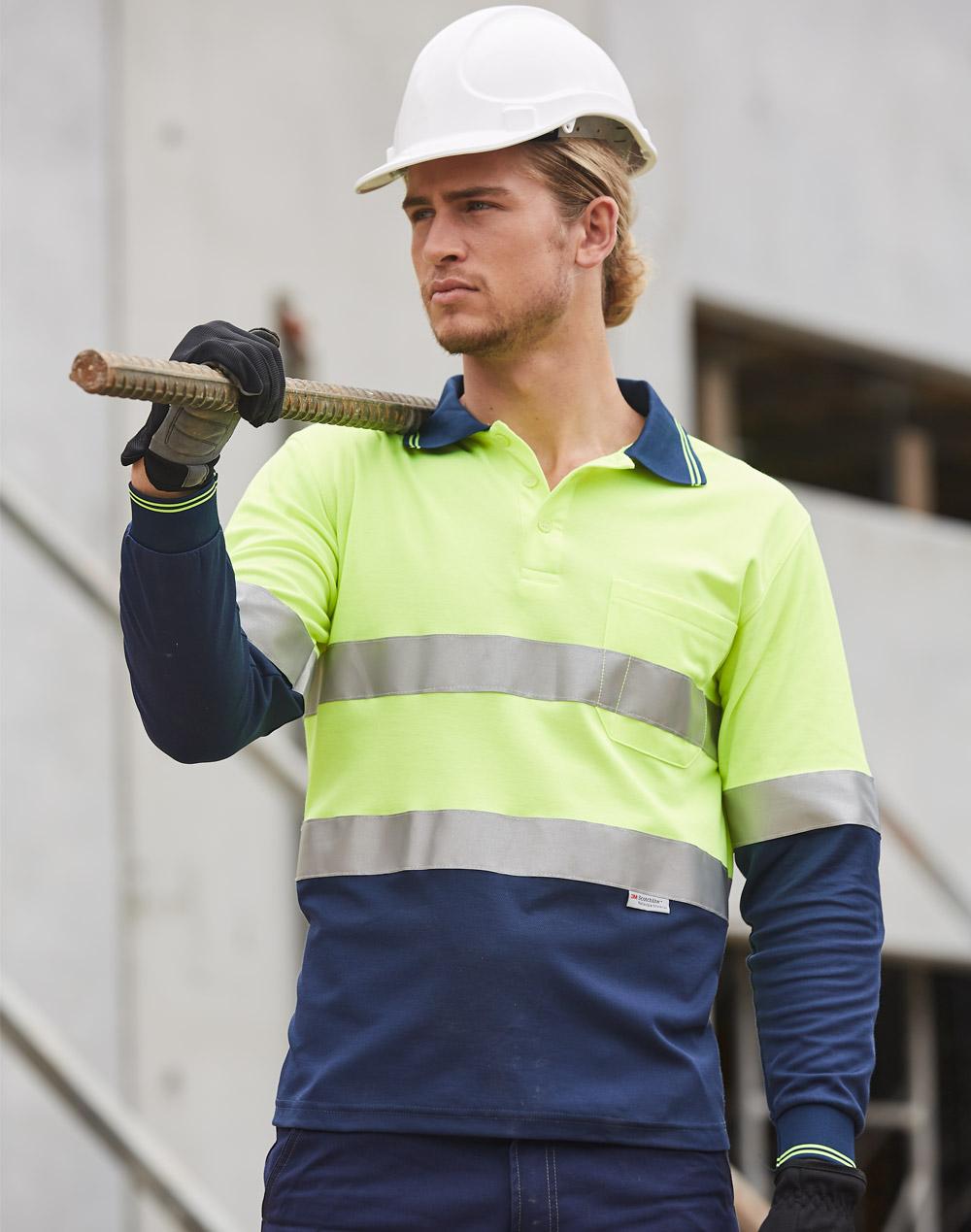 Long Sleeve Safety Polo - Yellow Navy