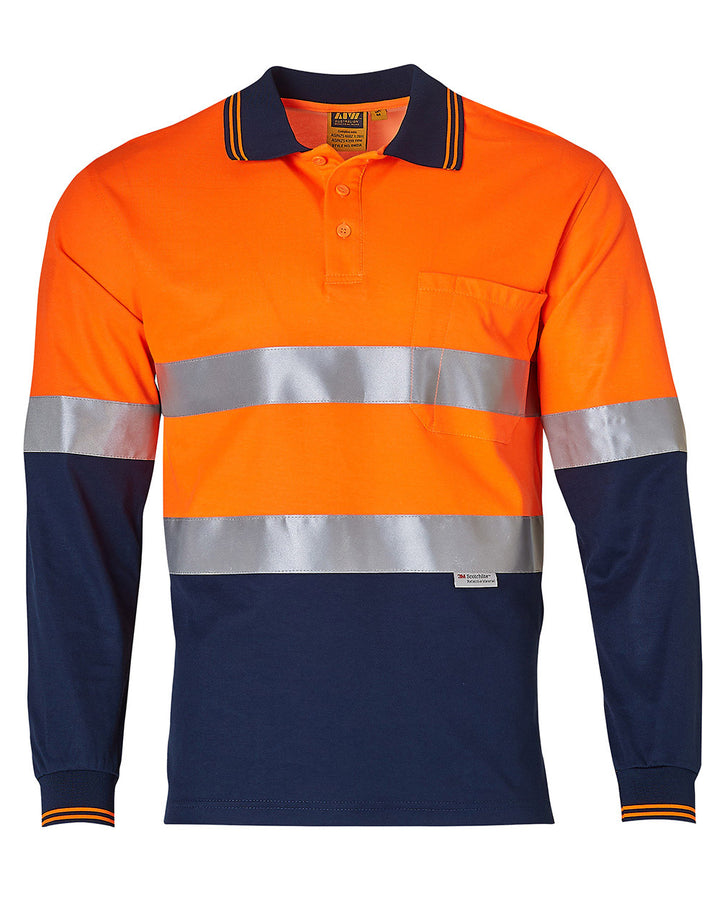 Long Sleeve Safety Polo - Orange Navy