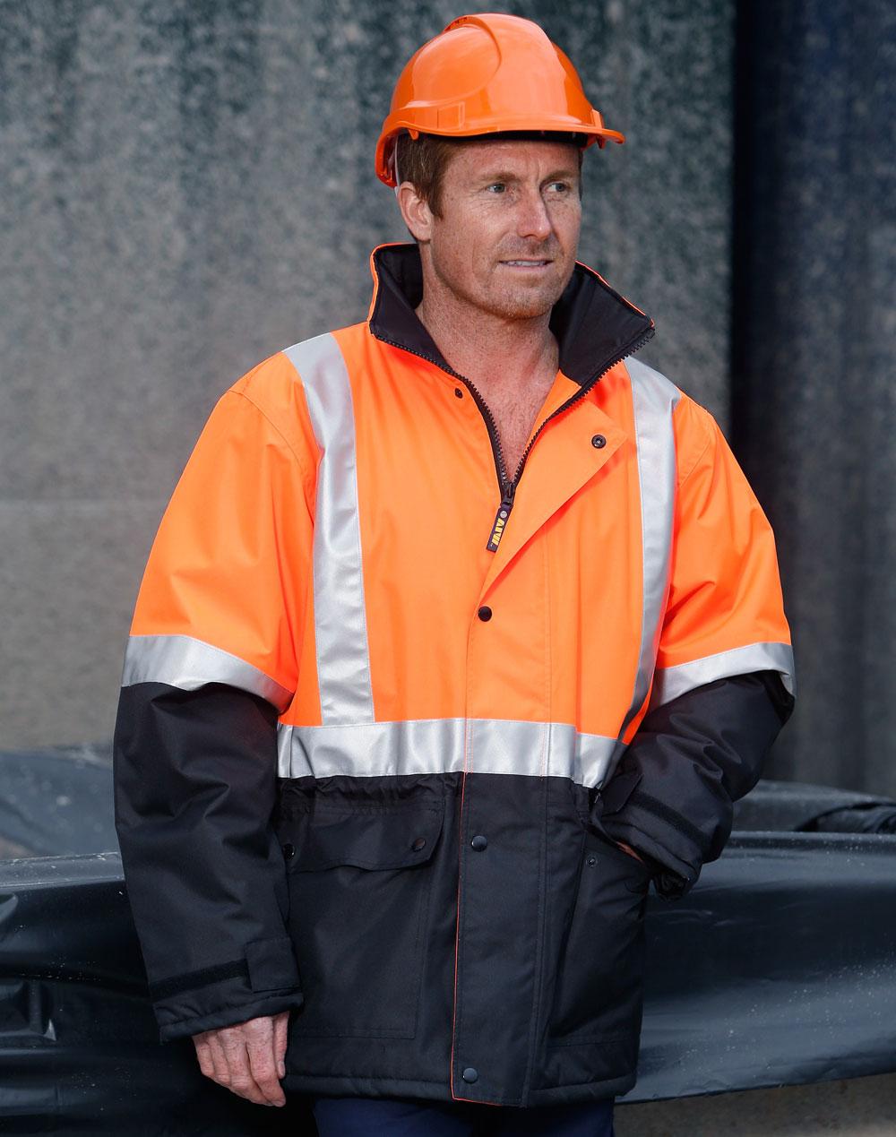 Hi-Vis Two Tone Rain Proof Jacket With Quilt Lining - Orange Navy