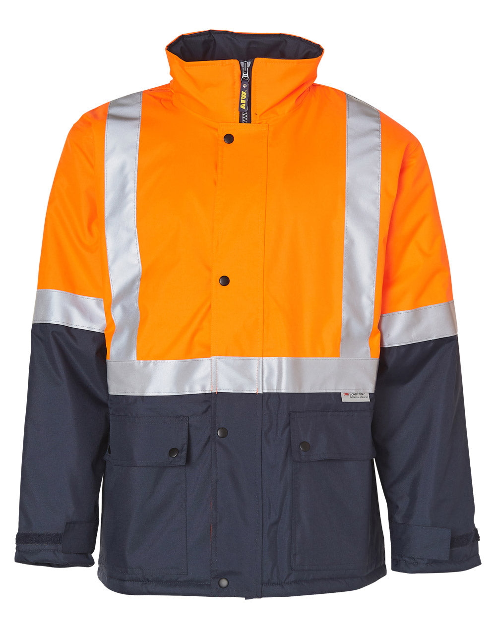 Hi-Vis Two Tone Rain Proof Jacket With Quilt Lining - Orange Navy