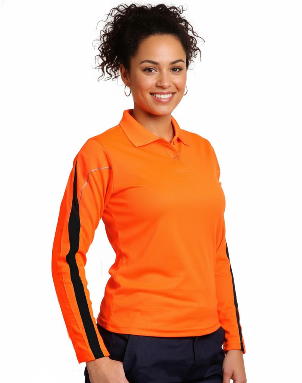 Hi-Vis Legend Long Sleeve Polo Ladies' - Orange Navy