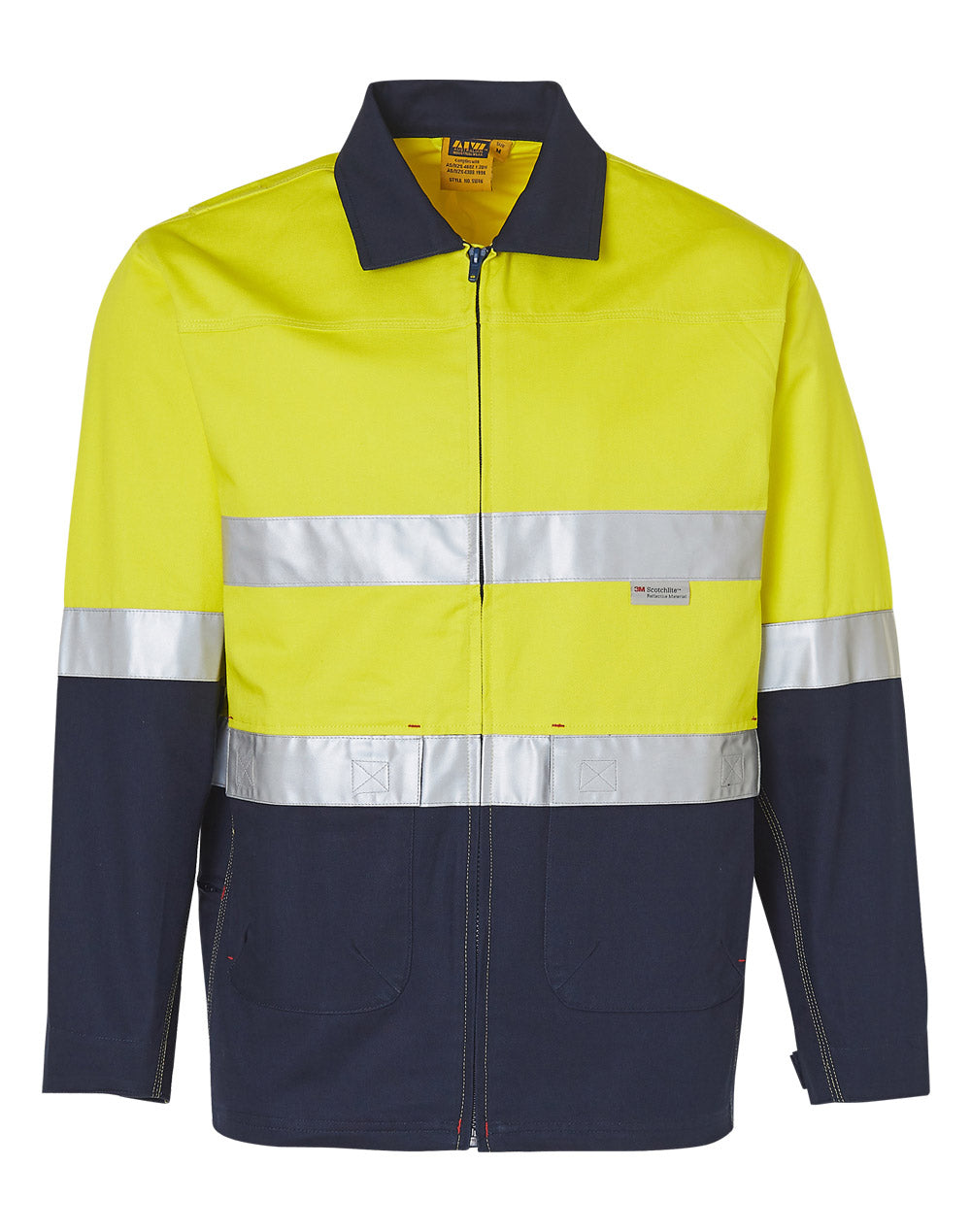 Hi-Vis Cotton Jacket With 3M Tapes - Yellow Navy