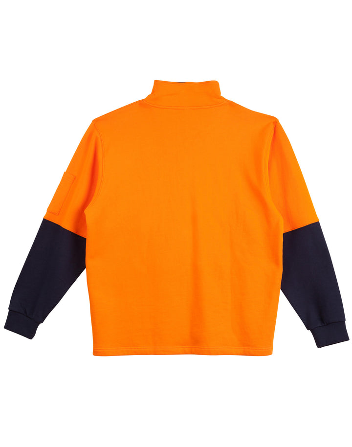 Hi-Vis Two Tone Cotton Fleecy Sweat - Orange Navy