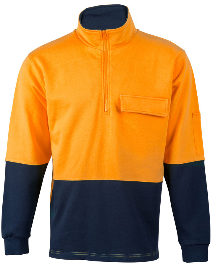 Hi-Vis Two Tone Cotton Fleecy Sweat - Orange Navy