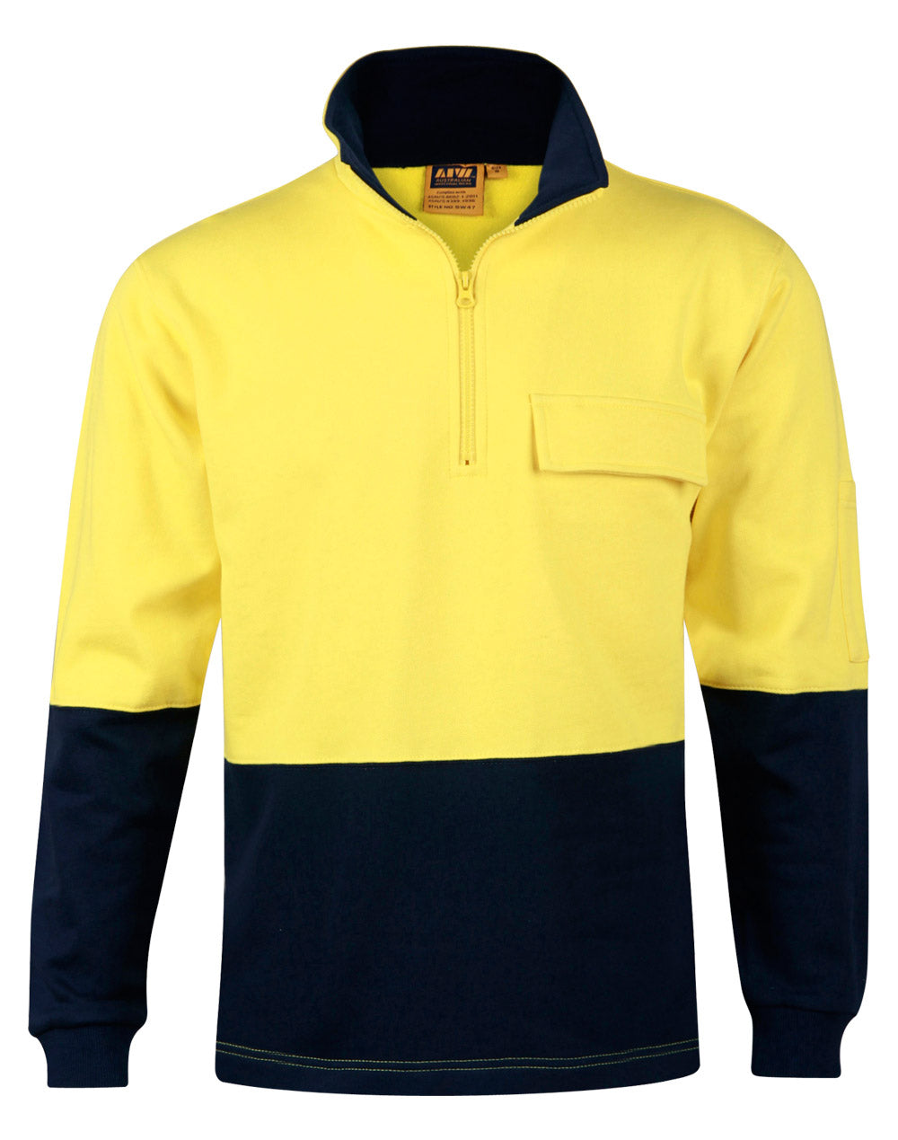 Hi-Vis Two Tone Cotton Fleecy Sweat - Yellow Navy