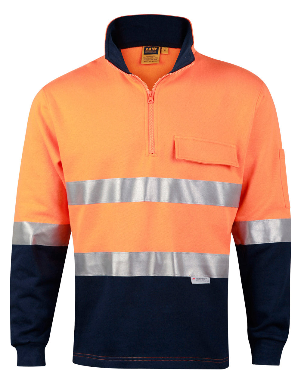Hi-Vis Two Tone Cotton Fleece Sweat - Orange Navy
