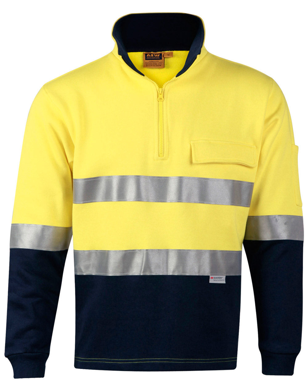 Hi-Vis Two Tone Cotton Fleece Sweat - Yellow Navy