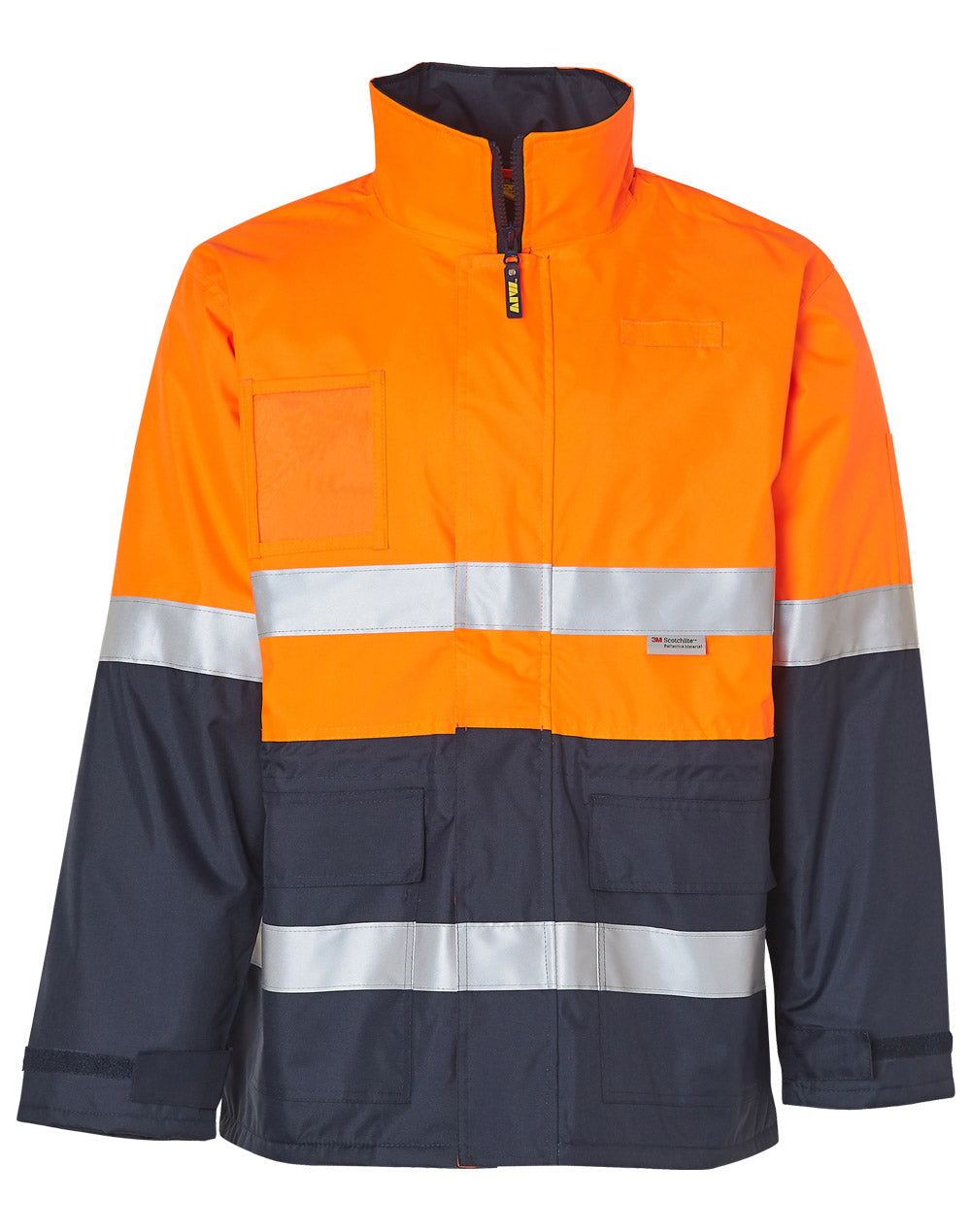 Hi-Vis Long Line Jacket Polar With Fleece Lining - Orange Navy