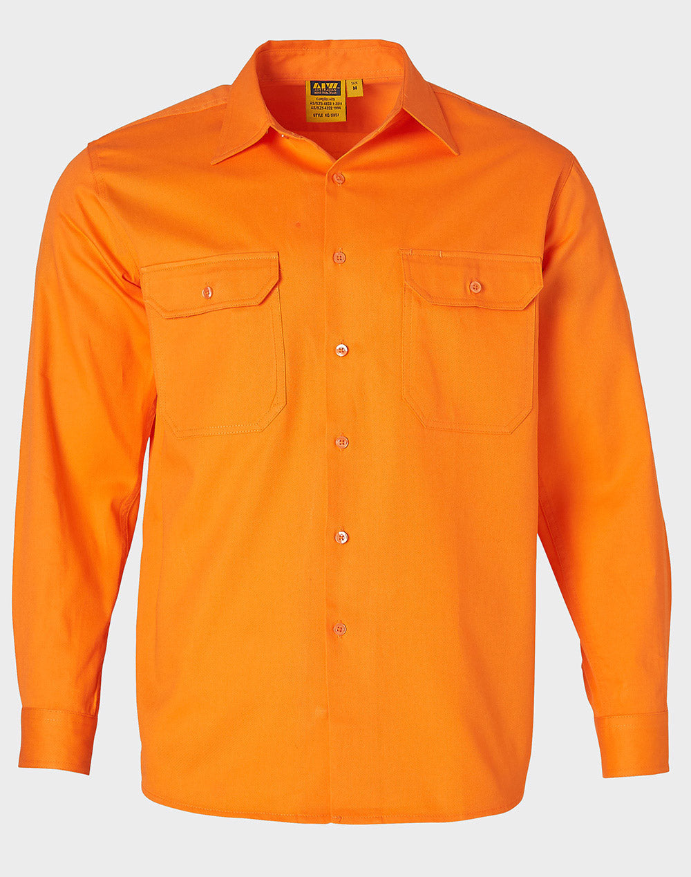 Men'S Hi-Vis L/S Drill Shirt - Orange