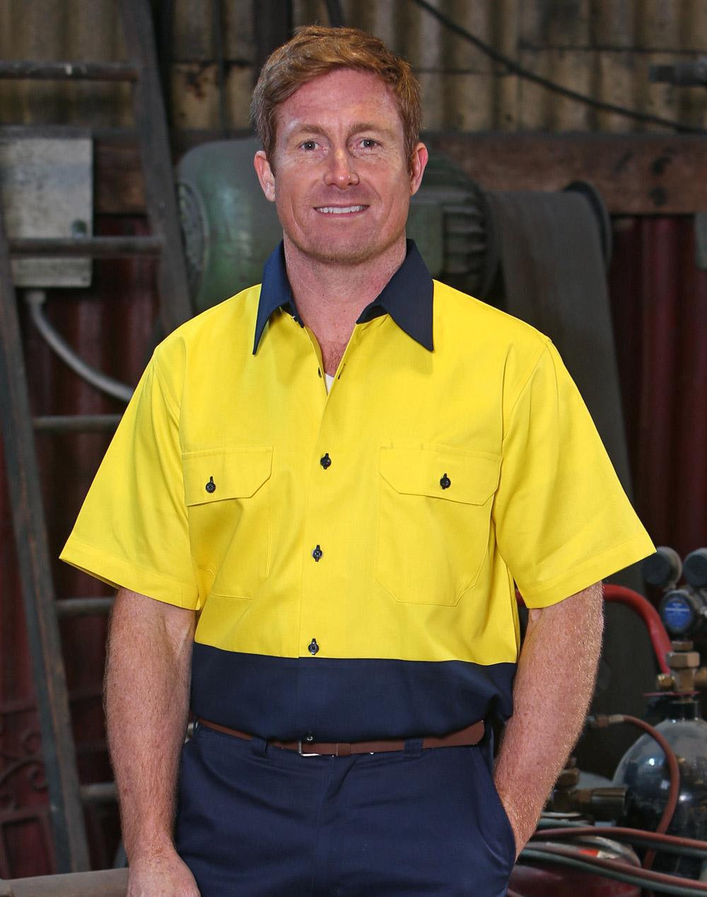 Cotton Drill Safety Shirt - Yellow Navy