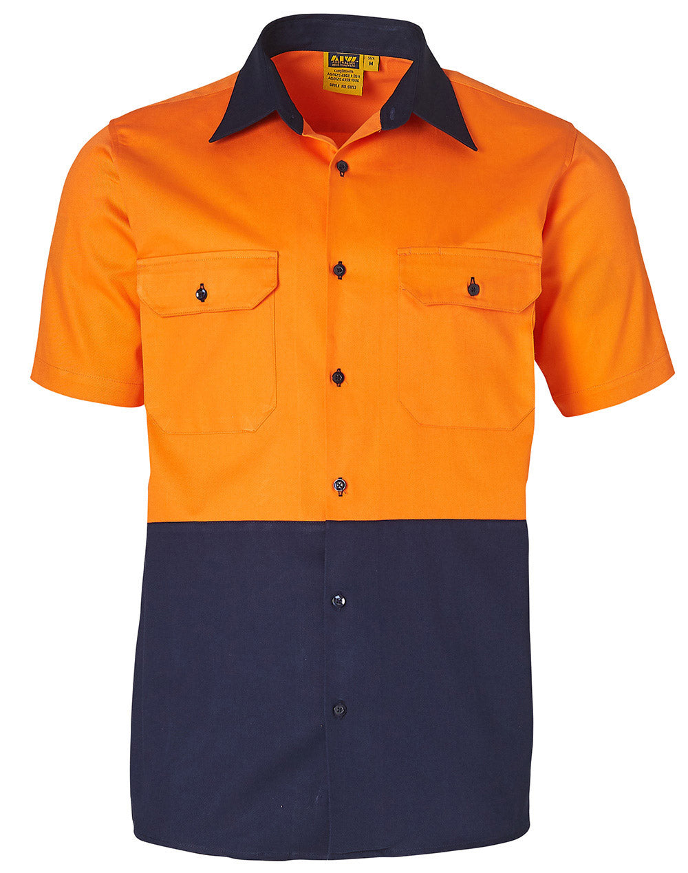 Cotton Drill Safety Shirt - Orange Navy