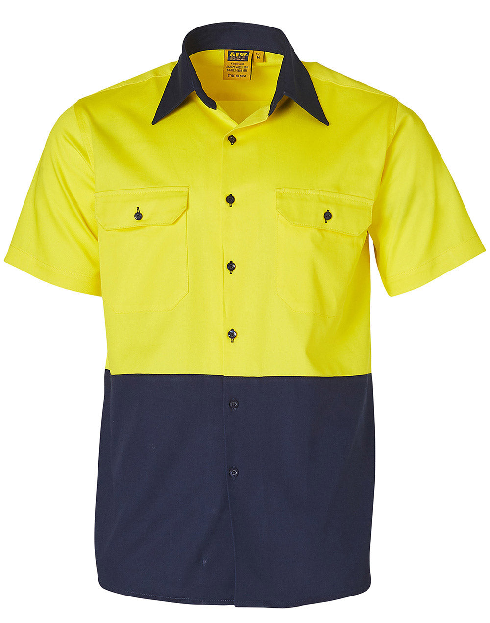 Cotton Drill Safety Shirt - Yellow Navy