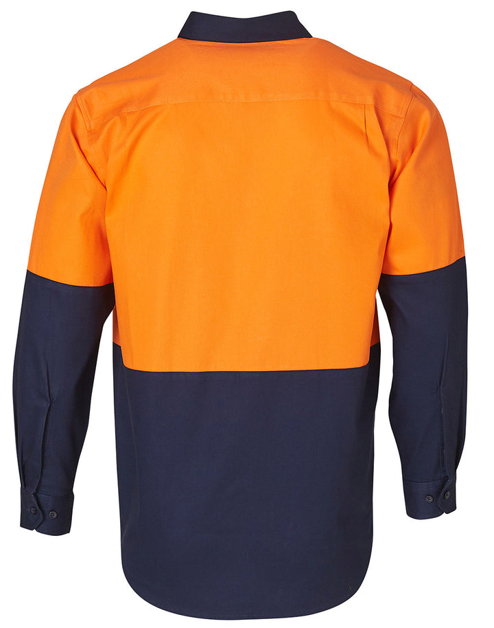 Cotton Drill Safety Shirt - Orange Navy