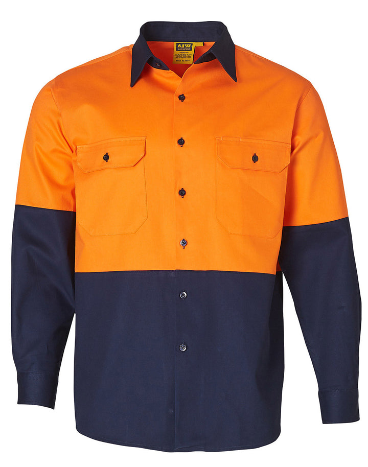 Cotton Drill Safety Shirt - Orange Navy