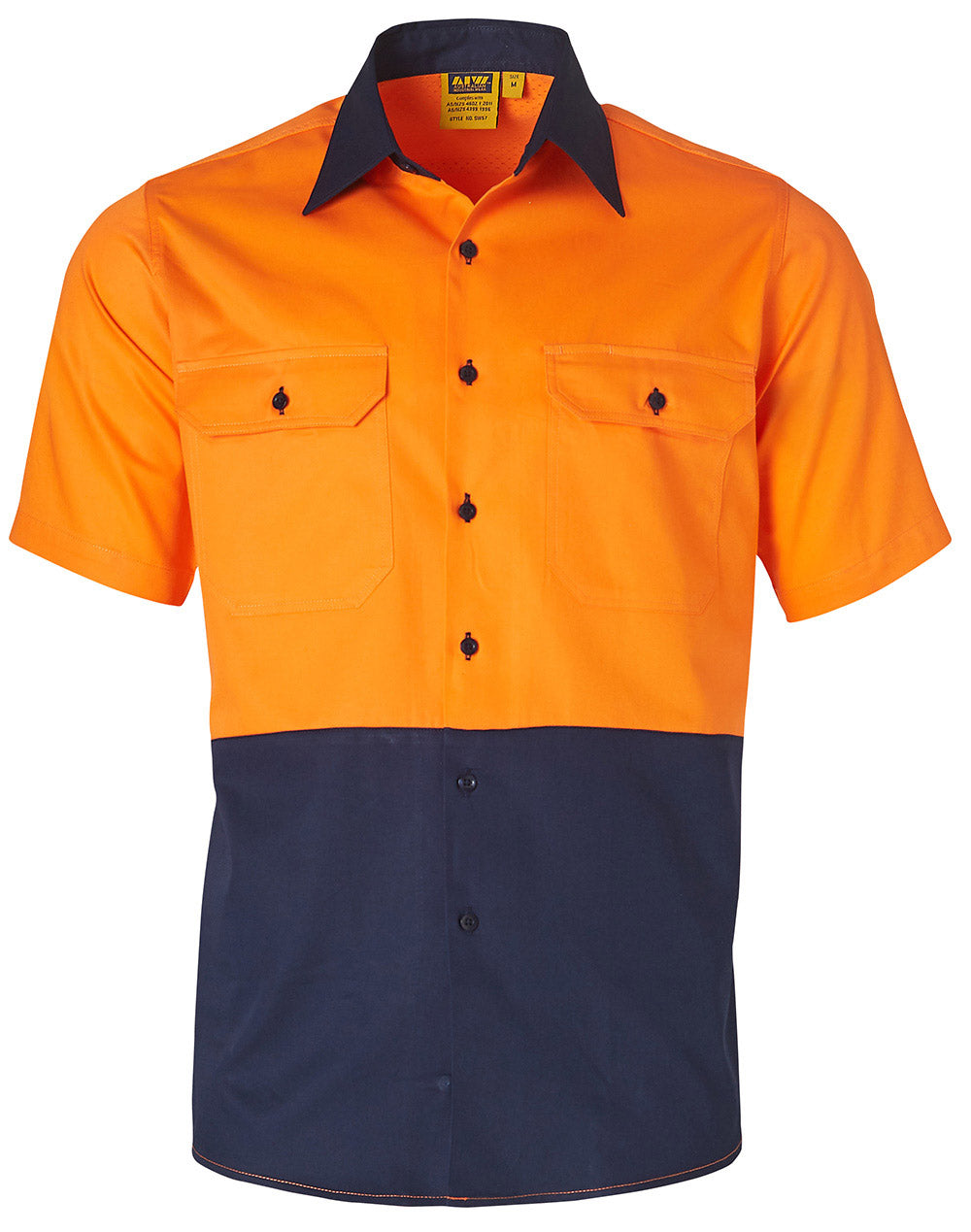 Short Sleeve Safety Shirt - Orange Navy